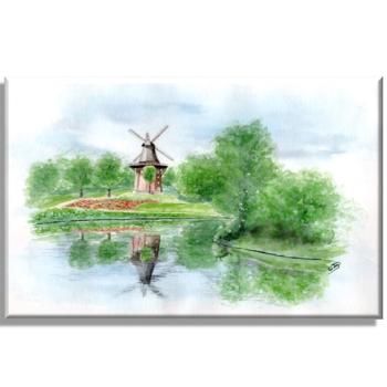 Stretcher frame canvas 30 x 20 cm linen Watercolor Maritime Art Print Bremen Bremer Windmill Mill  Souvenir Souvenirs North Sea