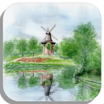 Coasters glass coasters 9,5 x  9,5 cm Watercolor Maritime Art Print Bremen Bremer Windmill Mill Souvenir Souvenirs North Sea