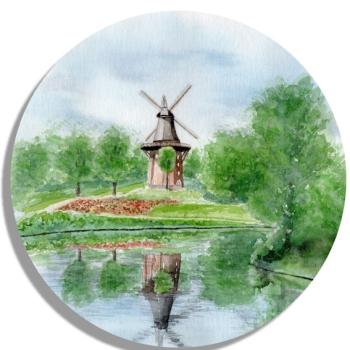 Coasters glass coasters 9,5 x  9,5 cm  Watercolor Maritime Art Print Bremen Bremer Windmill Mill Souvenir Souvenirs North Sea