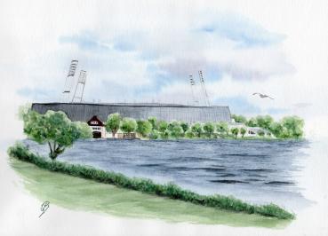 Folienmagnet Aquarell Maritim Kunst Druck Kunstdruck Werder Bremen Bremer Weserstation Fußball Stadion
