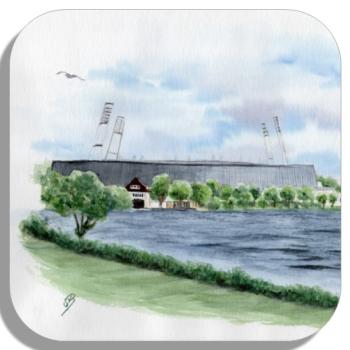 Untersetzer Glasuntersetzer 9,5 x 9,5 cm Aquarell Maritim Kunst Druck Kunstdruck Werder Bremen Bremer Weserstation Fußball Stadion