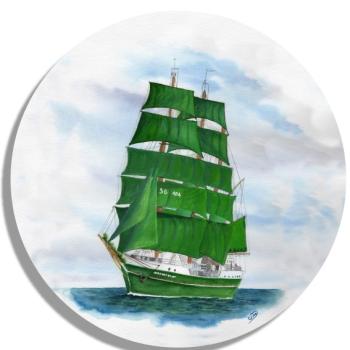 Untersetzer Glasuntersetzer rund 9,5 cm Aquarell Maritim Kunst Druck Kunstdruck Alexander von Humboldt Alex Schiff Segelschiff Schulschiff