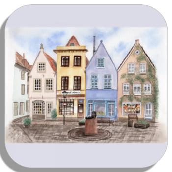 Untersetzer Glasuntersetzer 9,5 x 9,5 cm Aquarell Maritim Kunst Druck Kunstdruck Bremen Bremer Schnoor Gasse Nordsee Souvenir Souvenirs