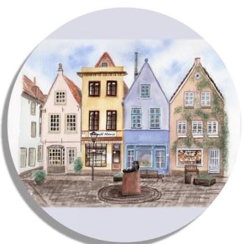 Untersetzer Glasuntersetzer rund 9,5 cm Aquarell Maritim Kunst Druck Kunstdruck Bremen Bremer Schnoor Gasse Nordsee Souvenir Souvenirs