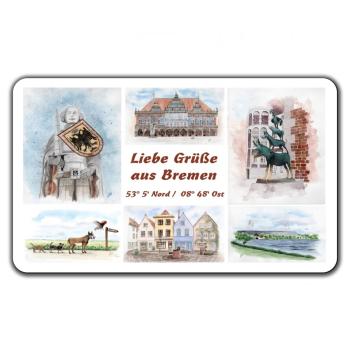 Frühstücksbrettchen Brettchen Aquarell Maritim Kunst Druck Kunstdruck Bremen Bremer Stadtmusikanten Collage Dom Rathaus Souvenir Souvenirs