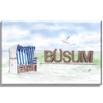 Leinwand 30 x 20 cm Keilrahmen Canvas-Leinen Aquarell Maritim Kunst Druck Kunstdruck Nordsee Büsum Leuchtturm Strandkorb Strand Meer