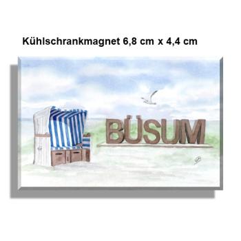 Kühlschrankmagnet Aquarell Maritim Kunst Druck Kunstdruck Nordsee Büsum  Strandkorb Strand Meer
