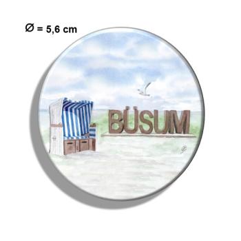 Kühlschrankmagnet m. Flaschenöffner Aquarell Maritim Kunst Druck Kunstdruck Nordsee Büsum  Strandkorb Strand Meer