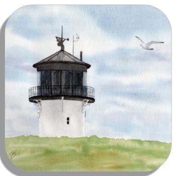 Untersetzer Glasuntersetzer 9,5 x 9,5 cm Aquarell Maritim Kunst Druck Kunstdruck Nordsee Cuxhaven Leuchtturm Dicke Berta Schafe