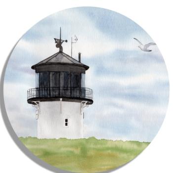 Untersetzer Glasuntersetzer rund 9,5 cm Aquarell Maritim Kunst Druck Kunstdruck Nordsee Cuxhaven Leuchtturm Dicke Berta Schafe