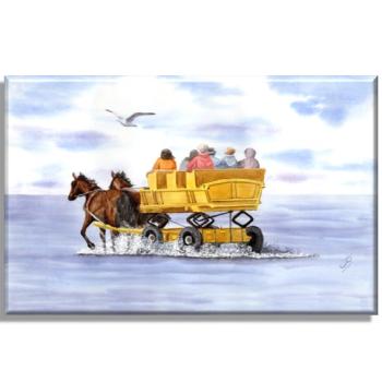 Leinwand 30 x 20 cm Keilrahmen Canvas-Leinen Aquarell Maritim Kunst Druck Kunstdruck Nordsee Cuxhaven Watt Wattwagen Kutsche Pferdekutsche Insel Neuwerk