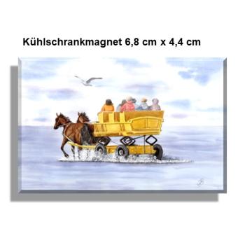 Kühlschrankmagnet Aquarell Maritim Kunst Druck Kunstdruck Nordsee Cuxhaven Watt Wattwagen Kutsche Pferdekutsche Insel Neuwerk