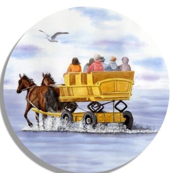Untersetzer Glasuntersetzer rund 9,5 cm Aquarell Maritim Kunst Druck Kunstdruck Nordsee Cuxhaven Watt Wattwagen Kutsche Pferdekutsche Insel Neuwerk