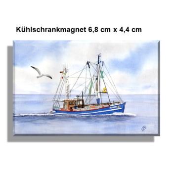 Kühlschrankmagnet Aquarell Maritim Kunst Druck Kunstdruck Nordsee Cuxhaven Fischerboot Kutter Fischkutter blau Meer Boot Möwen