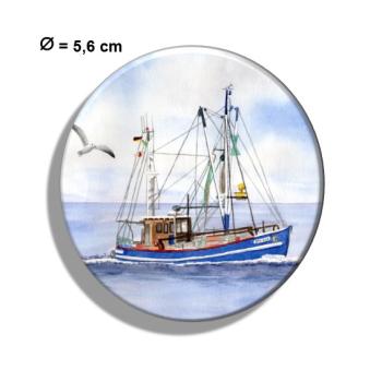 Kühlschrankmagnet m. Flaschenöffner  Aquarell Maritim Kunst Druck Kunstdruck Dänemark Nordsee Ostsee Fischerboot Kutter Fischkutter blau Meer Boot Möwen