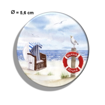 Kühlschrankmagnet m. Flaschenöffner Aquarell Maritim Kunst Druck Kunstdruck Nordsee Cuxhaven Strandkorb Strand Meer Möwe