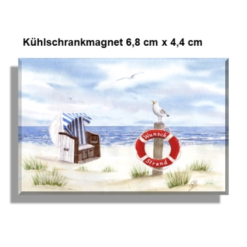 Kühlschrankmagnet  Aquarell Maritim Kunst Druck Kunstdruck Nordsee Cuxhaven Strandkorb Strand Meer Möwe