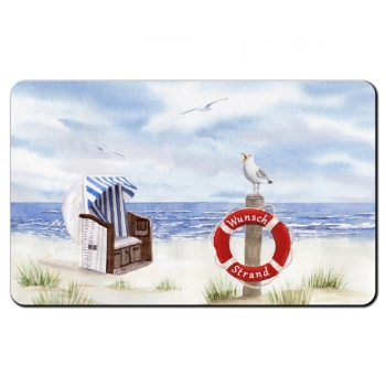 Frühstücksbrettchen Brettchen Aquarell Maritim Kunst Druck Kunstdruck Nordsee Cuxhaven Strandkorb Strand Meer Möwe