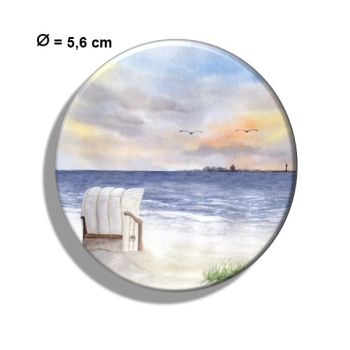 Kühlschrankmagnet m. Flaschenöffner Aquarell Maritim Kunst Druck Kunstdruck Nordsee Cuxhaven Duhnen Strandkorb Strand Meer Sonnenuntergang