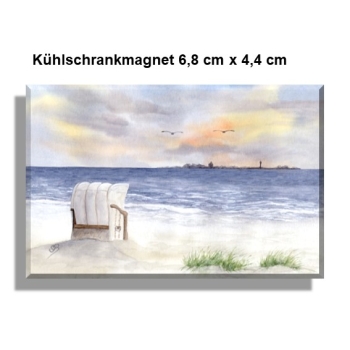 Kühlschrankmagnet Aquarell Maritim Kunst Druck Kunstdruck Nordsee Cuxhaven Duhnen Strandkorb Strand Meer Sonnenuntergang