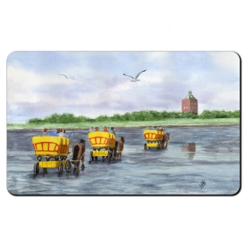 Frühstücksbrettchen Brettchen Aquarell Maritim Kunst Druck Kunstdruck Nordsee Cuxhaven Watt Wattwagen Kutsche Pferdekutsche Insel Neuwerk