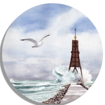 Untersetzer Glasuntersetzer rund 9,5 cm Aquarell Maritim Kunst Druck Kunstdruck Nordsee Cuxhaven Insel Neuwerk Möwe Watt Meer Bake