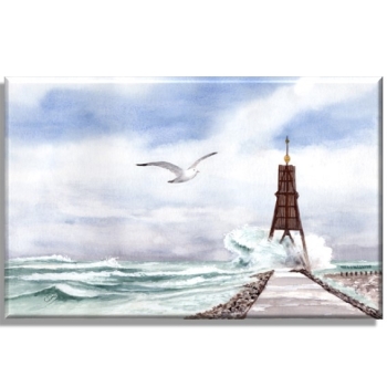 Leinwand 30 x 20 cm Keilrahmen Canvas-Leinen Aquarell Maritim Kunst Druck Kunstdruck Nordsee Cuxhaven Insel Neuwerk Möwe Watt Meer Bake