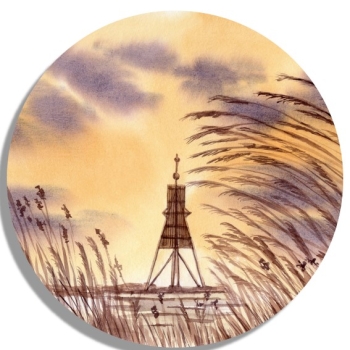 Coasters glass coasters 9,5 x  9,5 cm  Watercolor Maritime Art Print North Sea Cuxhaven Bake Island Neuwerk Watt Ocean Seagull