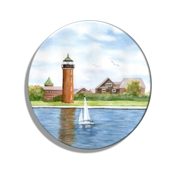 Kühlschrankmagnet m. Flaschenöffner Aquarell Maritim Kunst Druck Kunstdruck Nordsee Cuxhaven Leuchtturm Alte Liebe
