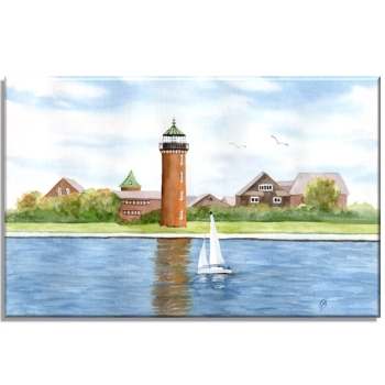 Leinwand 30 x 20 cm Keilrahmen Canvas-Leinen Aquarell Maritim Kunst Druck Kunstdruck Nordsee Cuxhaven Leuchtturm Alte Liebe