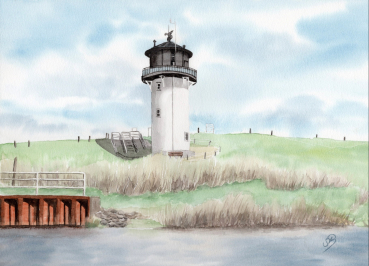 Postkarte DIN-A6 Aquarell Maritim Kunst Druck Kunstdruck Nordsee Cuxhaven Leuchtturm Dicke Berta Schafe