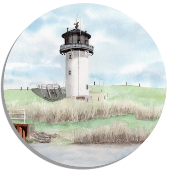 Untersetzer Glasuntersetzer rund 9,5 cm Aquarell Maritim Kunst Druck Kunstdruck Nordsee Cuxhaven Leuchtturm Dicke Berta Schafe