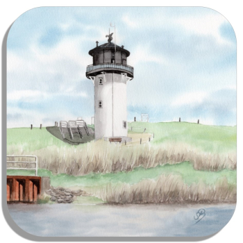 Untersetzer Glasuntersetzer 9,5 x 9,5 cm Aquarell Maritim Kunst Druck Kunstdruck Nordsee Cuxhaven Leuchtturm Dicke Berta Schafe