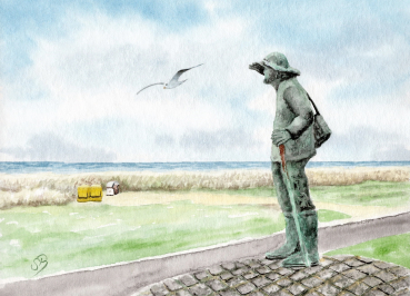 Postkarte DIN-A6 Aquarell Maritim Kunst Druck Kunstdruck Nordsee Cuxhaven Sahlenburg  Wattenkieker