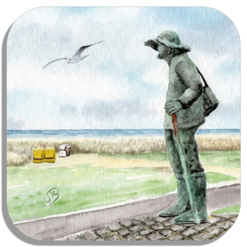 Untersetzer Glasuntersetzer 9,5 x 9,5 cm Aquarell Maritim Kunst Druck Kunstdruck Nordsee Cuxhaven Sahlenburg Wattenkieker