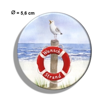 Kühlschrankmagnet m. Flaschenöffner  Rettungsring Aquarell Maritim Kunst Druck Kunstdruck Dänemark Nordsee Ostsee Düne Meer Möwe Strand Wunschname