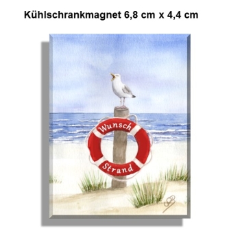 Kühlschrankmagnet  Rettungsring Aquarell Maritim Kunst Druck Kunstdruck Dänemark Nordsee Ostsee Düne Meer Möwe Strand Wunschname