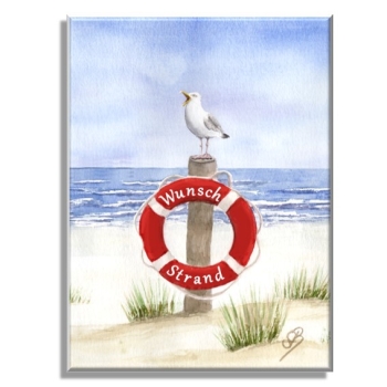 Leinwand 30 x 20 cm Keilrahmen Canvas-Leinen  Rettungsring Aquarell Maritim Kunst Druck Kunstdruck Dänemark Nordsee Ostsee Düne Meer Möwe Strand Wunschname