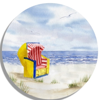 Coasters glass coasters 9,5 x  9,5 cm Watercolor Maritime Art Print North Sea Cuxhaven Duhnen Beach Chair Ocean
