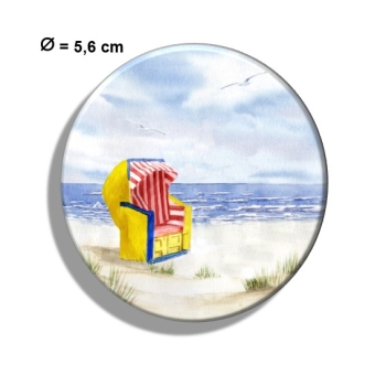 Fridge magnet with bottle opener Watercolor Maritime Art Print North Sea Cuxhaven Duhnen Beach Chair Ocean