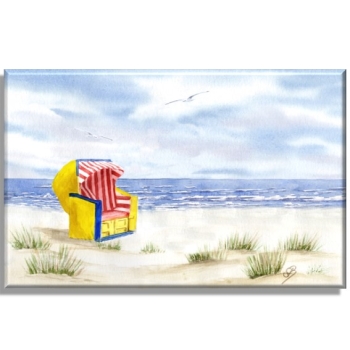Stretcher frame canvas 30 x 20 cm linen  Watercolor Maritime Art Print North Sea Cuxhaven Duhnen Beach Chair Ocean
