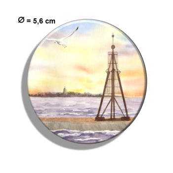 Kühlschrankmagnet m. Flaschenöffner Aquarell Maritim Kunst Druck Kunstdruck Nordsee Cuxhaven Insel Neuwerk Möwe Watt Meer Bake