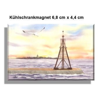 Kühlschrankmagnet Aquarell Maritim Kunst Druck Kunstdruck Nordsee Cuxhaven Insel Neuwerk Möwe Watt Meer Bake