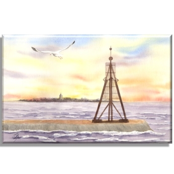 Leinwand 30 x 20 cm Keilrahmen Canvas-Leinen Aquarell Maritim Kunst Druck Kunstdruck Nordsee Cuxhaven Insel Neuwerk Möwe Watt Meer Bake