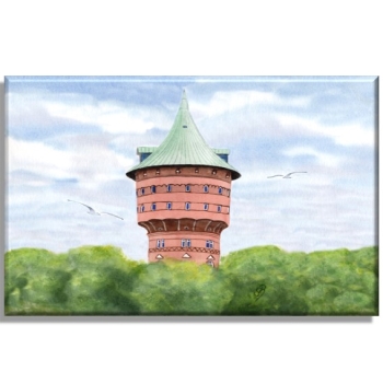 Leinwand 30 x 20 cm Keilrahmen Canvas-Leinen Aquarell Maritim Kunst Druck Kunstdruck Nordsee Cuxhaven Wasserturm Turm
