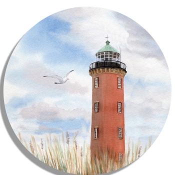 Untersetzer Glasuntersetzer rund 9,5 cm  Aquarell Maritim Kunst Druck Kunstdruck Nordsee Cuxhaven Leuchtturm Döse Duhnen Alte Liebe