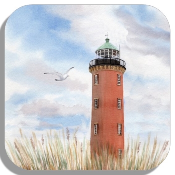 Untersetzer Glasuntersetzer 9,5 x 9,5 cm Aquarell Maritim Kunst Druck Kunstdruck Nordsee Cuxhaven Leuchtturm Döse Duhnen Alte Liebe