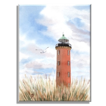 Leinwand 30 x 20 cm Keilrahmen Canvas-Leinen Aquarell Maritim Kunst Druck Kunstdruck Nordsee Cuxhaven Leuchtturm Döse Duhnen Alte Liebe