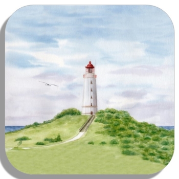 Untersetzer Glasuntersetzer 9,5 x 9,5 cm  Aquarell Maritim Kunst Druck Kunstdruck Ostsee Leuchtturm Dornbusch Hiddensee Rügen