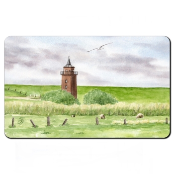 Frühstücksbrettchen Brettchen Aquarell Kunst Druck Kunstdruck Strandkorb Sonnenuntergang Dänemark Nordsee Dagebüll Leuchtturm mit Schafe - DB2